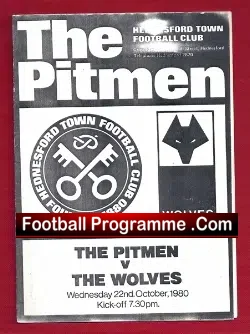 Hednesford Town v Wolves 1980 - The Pitmen - football programme