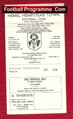 Hemel Hempstead v Harrow 1961 – Delphian League