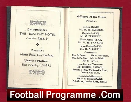 Highgate Football Club Fixtures List Wallet 1919 – 1920