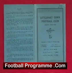 Littleport Town Football Club Fixture List Card – 1948 – 49