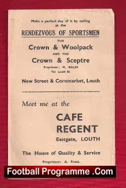 Louth v Lincoln Rovers 1950’s – Single Sheet Programme