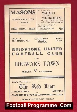 Maidstone United v Edgware Town 1955 - football programme
