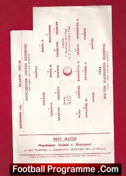Manchester United v Bolton Wanderers 1957 Reserve Bobby Charlton