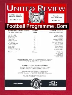 Manchester United v Liverpool 1999 - Man Utd Treble Season Reserves - Manchester United football programme