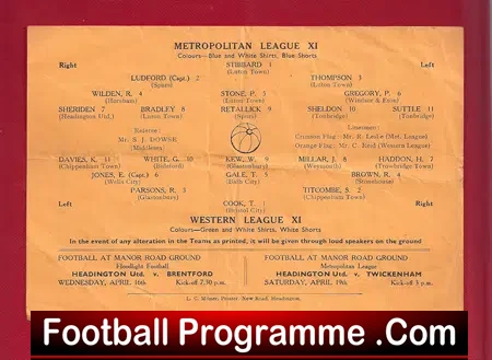 Metropolitan Football League v Western League 1952 – at Oxford