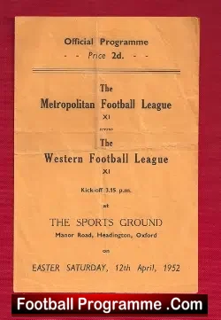 Metropolitan Football League v Western League 1952 – at Oxford