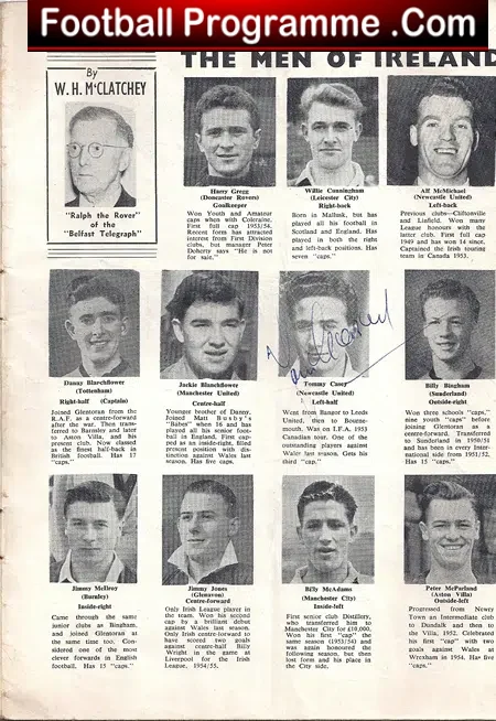 Northern Ireland v England 1956 – Windsor Park – Signed T Casey