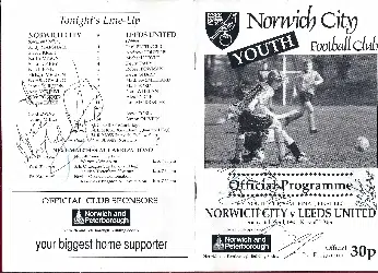 Norwich City v Leeds United 1993 – Youth Match Multi Autographed