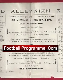 Old Alleynians v Old Edwardians 1927 – 1920s RFC Rugby Programme