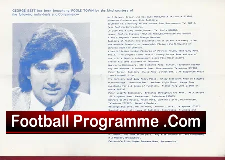 Poole Town v West Brom 1982 – George Best – Signed Cowdrill