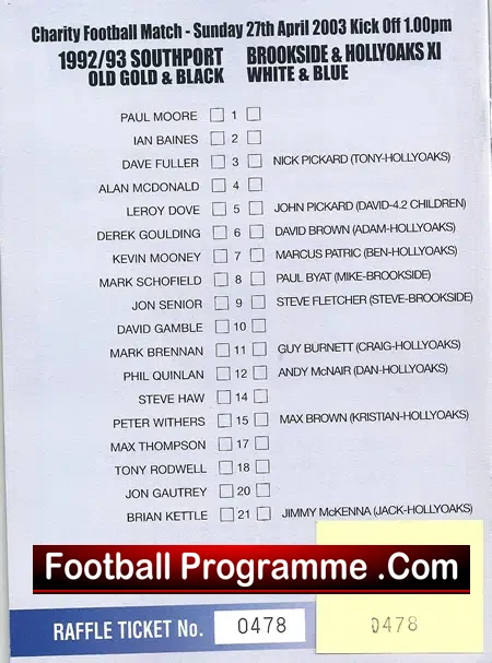 Southport v Hollyoaks + Brookside XI 1992/93