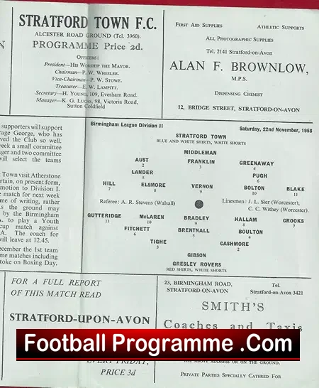 Stratford Town v Gresley Rovers 1958