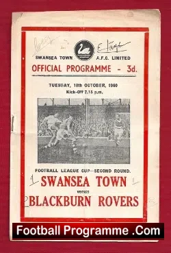 Swansea Town v Blackburn Rovers 1960 - Signed - football programme