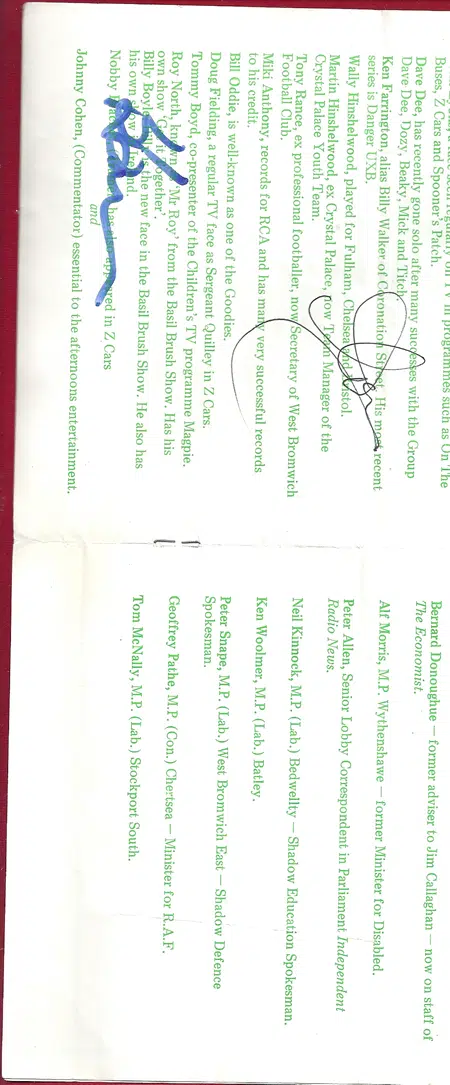 TV Sports Entertainers v Parliamentary XI 1980 – Signed