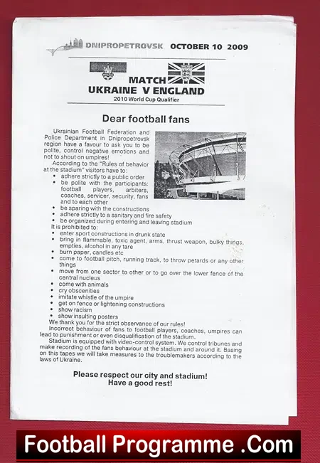 Ukraine v England 2009 – Two Unusual Items