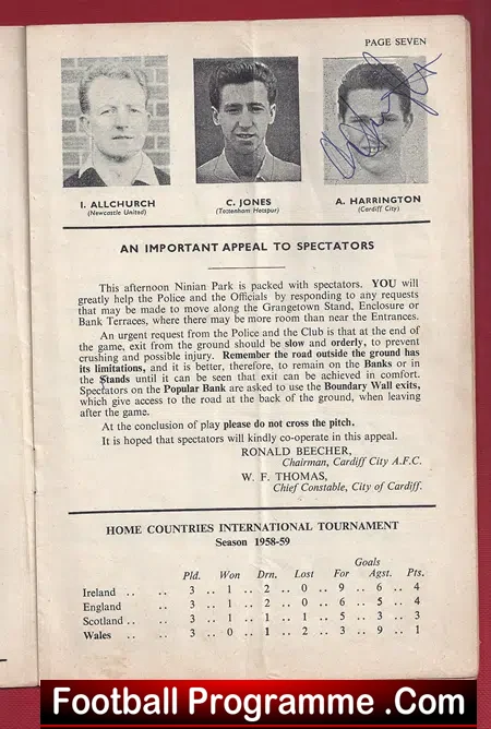 Wales v England 1959 – Signed Allen + Harrington