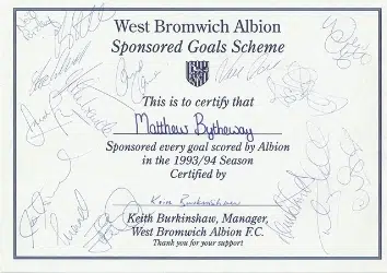 West Bromwich Albion Multi Signed Goal Sponsors Form 1993/94 - football programme