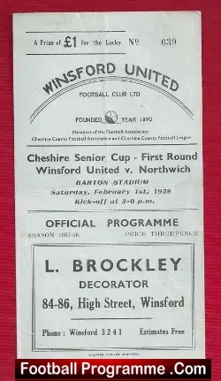Winsford United v Northwich 1958 – Cheshire Senior Cup