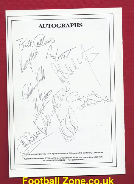 Gillingham v Ex Gills 1994 Centenary Event + Multi Autographed