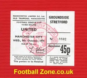 Manchester United v Manchester City 1974 - 2nd Division Ticket