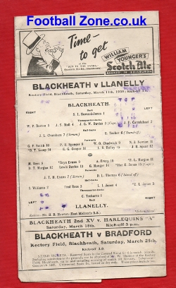 Blackheath v Llanelly 1939 – Rare 130’s Rugby Programme