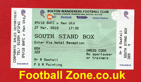 Bolton Wanderers v Manchester United 2010 – Plus Ticket