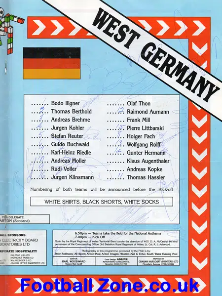 Wales v Germany 1989 - World Cup - Multi Autographed Both Teams