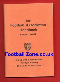 Football Association Rules Laws Handbook 1971 - 1972