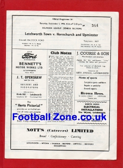 Letchworth Town v Hornchurch Upminster 1956 – Official Programme
