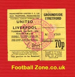 Manchester United v Liverpool 1976 – Man Utd Ticket