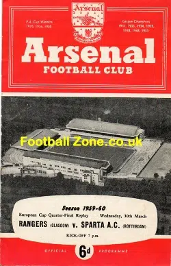 Glasgow Rangers v Sparta AC 1960 - at Arsenal ECQF Replay