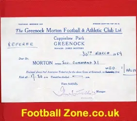 Greenock Morton v SE Command Old Football Letter to Referee 1959