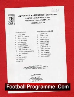 Aston Villa v Manchester United 1993 – David Beckham Reserves