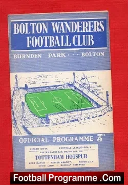 Bolton Wanderers v Tottenham 1959 – Autograph Ray Parry