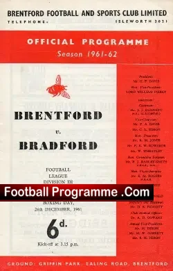 Brentford v Bradford 1961 - football programme