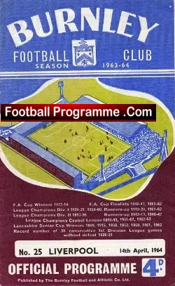 Burnley v Liverpool 1964 - football programme