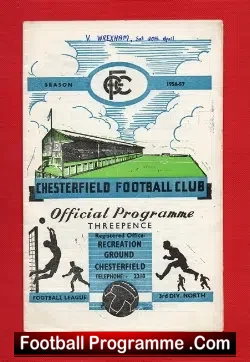 Chesterfield v Wrexham 1957 - football programme