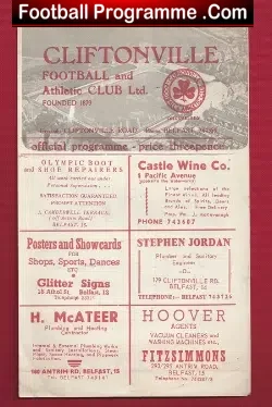 Cliftonville v Coleraine 1965 - football programme