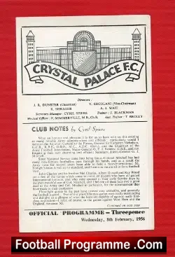 Crystal Palace v Army 1956 - Includes Duncan Edwards - football programme