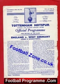 England v Germany 1961 – U23 Match at Tottenahm – Bobby Moore