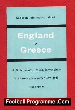 England v Greece 1962 – at Birmingham – Terry Venables