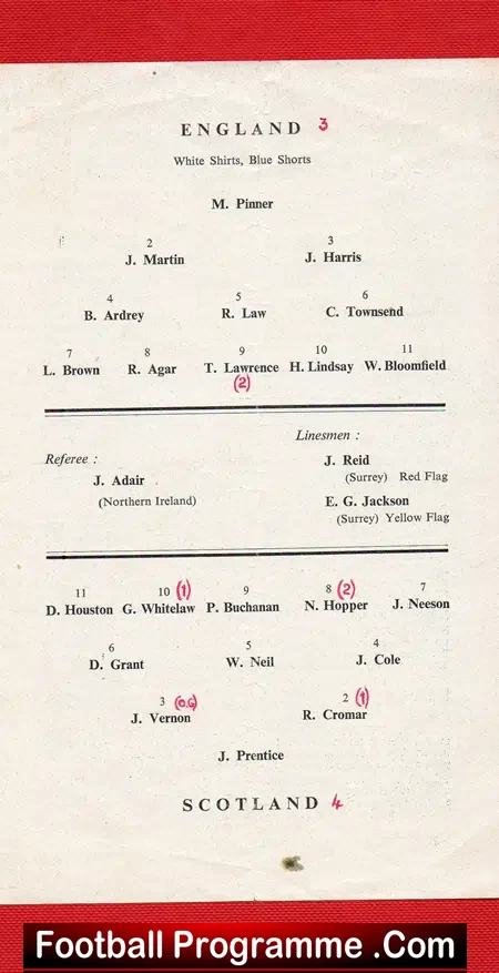 England v Scotland 1962 – at Crystal Palace