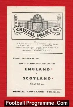 England v Scotland 1962 – at Crystal Palace