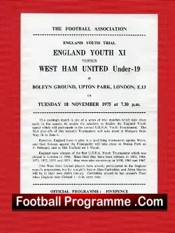 England v West Ham United 1975 – Under 19 + Curbishley