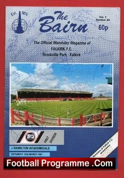 Falkirk v Hamilton Academical 1991 - Multi Signed - football programme