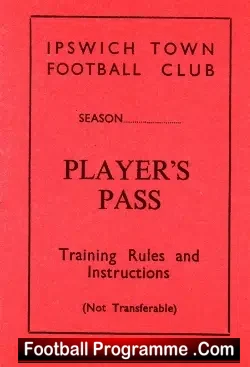 Ipswich Town Player's Pass Book Roy Walsh 1964 - 1965 - football memorabilia