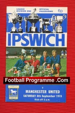 Ipswich Town v Manchester United 1973 - Brian Greenhoff Debut - football programme