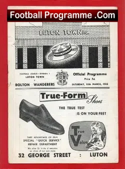 Luton Town v Bolton Wanderers 1956 - To Clear - football programme