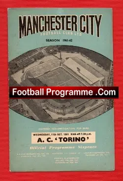 Manchester City v Torino AC 1961 - Denis Law - football programme