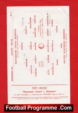 Manchester United v Bolton Wanderers 1957 Reserves Bobby Charlton